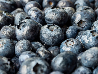 a lot of ripe wet blueberries closeup - background