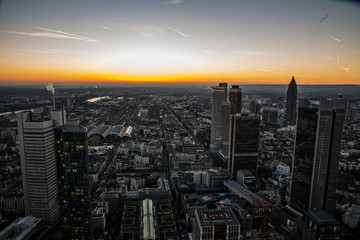 Skyline of Frankfurt in the fantastic sunset