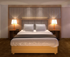 Bedroom or Hotelroom Interior 3D Illustration Photorealistic Rendering