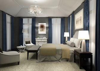 Bedroom or Hotelroom Interior 3D Illustration Photorealistic Rendering