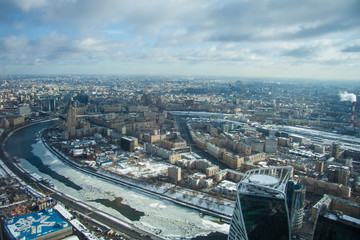 Top view of big city in the winter.