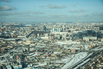 Fototapeta premium Top view of big city in the winter.
