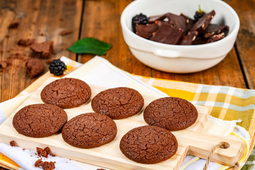 Chocolate cookies  on a wooden table