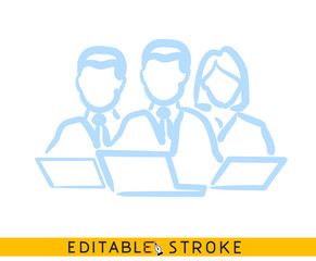 Teamwork leader icon. Line doodle sketch. Editable stroke icon.