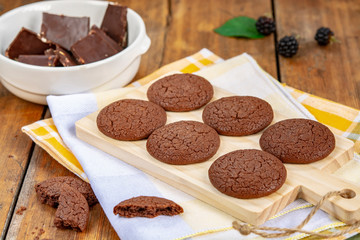 Chocolate cookies on a wooden table