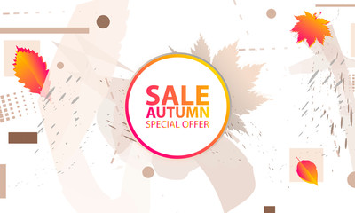 Template Autumn Background brushes Orange yellow Sale Final. Color web banner autumn leaves Vector