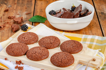 Chocolate cookies  on a wooden table