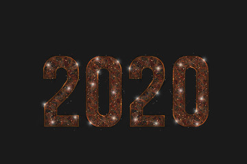 Abstract isolated orange image of new year number 2020. Polygonal low poly wireframe illustration looks like stars in the blask night sky in spase or flying glass shards. For web, internet design © Katsiaryna
