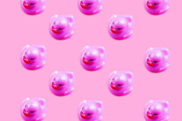 Pink glamour neon rubber duck pattern on pink