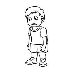 Sad little boy. Vector illustration with continuous lines on white background. 