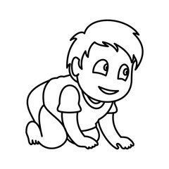 A happy boy crawling. Vector illustration with continuous lines on white background. 
