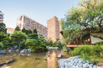 Fototapeta premium Japanese garden of Monaco in summer