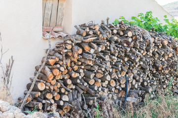 pile of woods on house facade