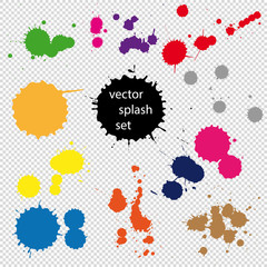 Set Of Ink Splashes - Colorful Vector Illustration - Isolated On Transparent Background