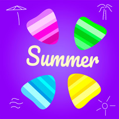 Summer vector background with seashell elements. Summer colorfull seashells on the violet backdrop. Summer illustration