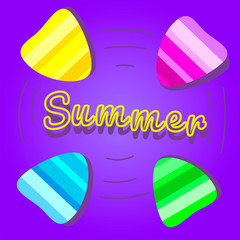 Summer vector background with seashell elements. Summer colorfull seashells on the violet backdrop. Summer illustration