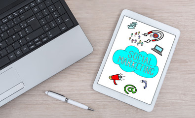 Social marketing concept on a digital tablet