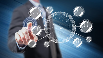 Man touching a social network concept
