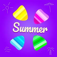 Summer vector background with seashell elements. Summer colorfull seashells on the violet backdrop. Summer illustration
