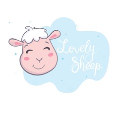 Cute sheep. Good for holiday card. Flat icon. Vector illustration