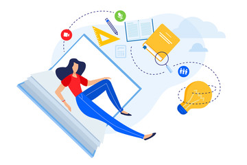 Flat design concept of education, know how, university, skill development. Vector illustration for website banner, marketing material, presentation template, online advertising.