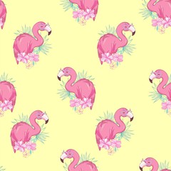 Vector seamless pattern with flamingos