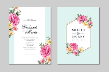 Beautiful wedding card template with colorful rose flower