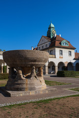 Ein Brunnen im Sprudelhof von Bad Nauheim/Deutschland