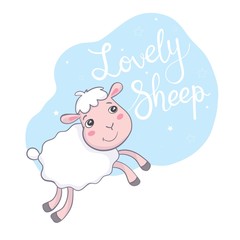 Cute sheep in flat style.