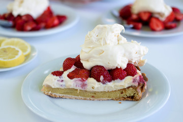 Strawberry tart with Chantilly cream and strawberries.