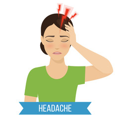 Headache - symptom of cold and flu. Vector