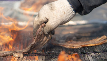 grilled charcoal on pork belly