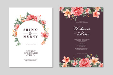 Beautiful wedding card template with floral watercolor