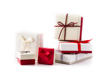 Some gift boxes isolated on white background. Christmas or birthday celebration concept.