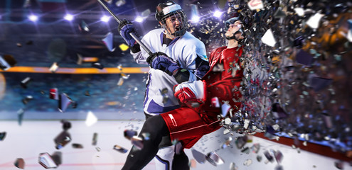 hockey player in action aggressive  attack  motion photo