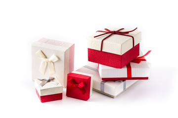 Some gift boxes isolated on white background. Christmas or birthday celebration concept.