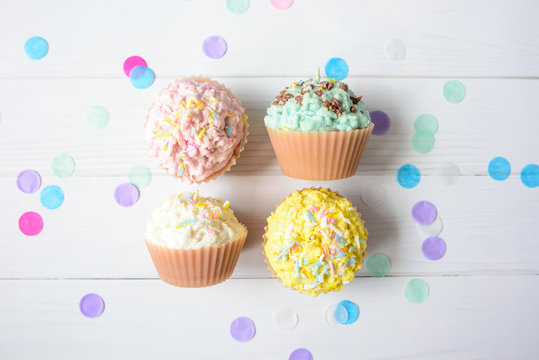 cute candles in the form of cakes pastel colors 