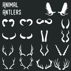 Simple vector set of different animal antlers .