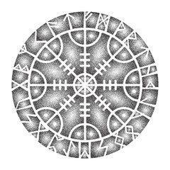 Abstract black dotted scandinavian circle symbol isolated on white background