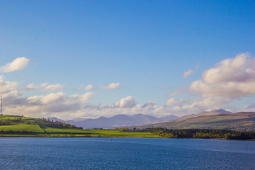 landscape with lake and blue sky