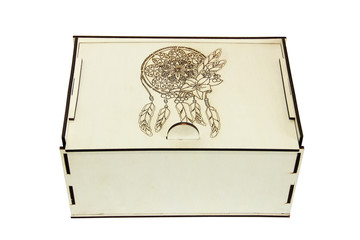 Wooden box on a white background. Handmade box
