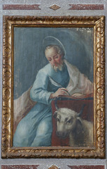 Naklejka premium Saint Luke the Evangelist, pulpit in the Church of the Assumption of the Virgin Mary in Klostar Ivanic, Croatia