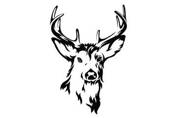 Deer vector black and white hand drawn illustration.