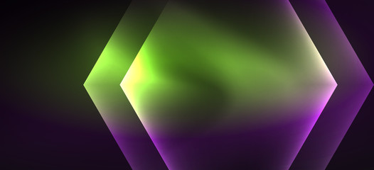 Obraz premium Shiny hexagon neon template. Futuristic digital technology concept. Vector abstract graphic design.