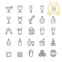 Set of drinks and beverages line icon on white background, Vector illustration