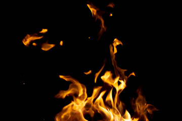 strong fire flames on black isolated background