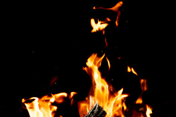 strong fire flames on black isolated background