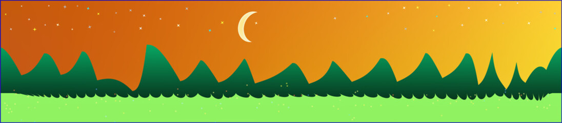 Orange red sky, and mountains landscape. 