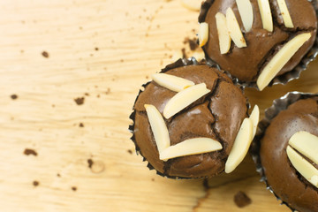  Chocolate brownie cup cake home made close up image.