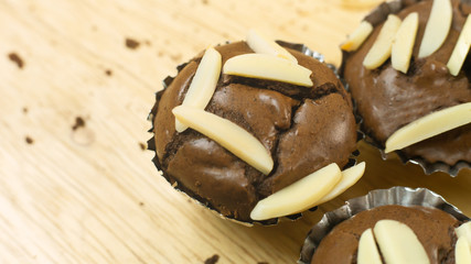  Chocolate brownie cup cake home made close up image.